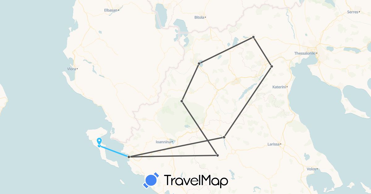 TravelMap itinerary: boat, motorbike in Greece (Europe)